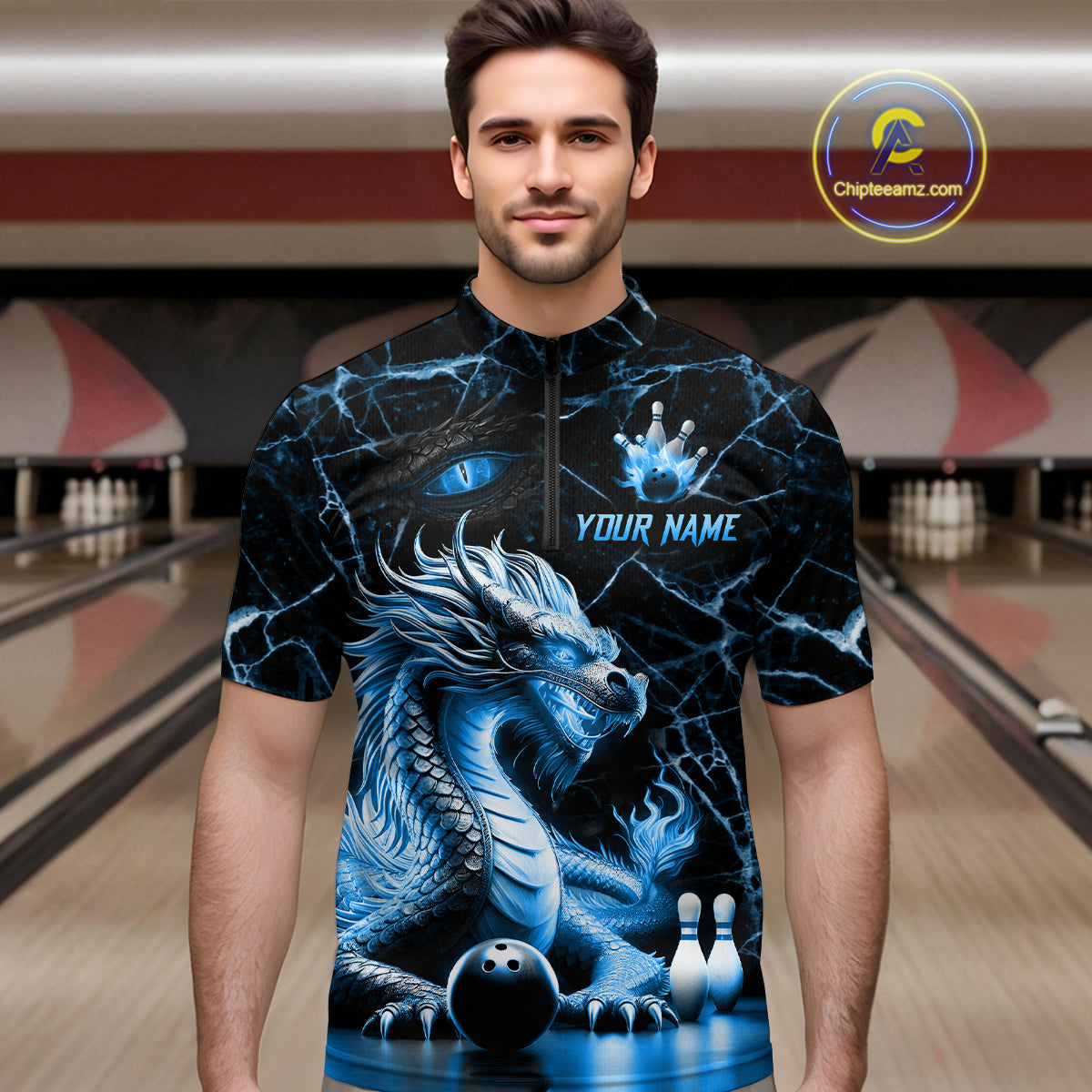 Ice Dragon Bowling Shirt Custom Bowling Team League Quarter-Zip Bowling Jersey Bowlers Gift QZT692