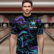 Load image into Gallery viewer, Turquoise Bowling Custom Men Bowling Shirt Polo &amp; Quarter-Zip Bowling Team Jerseys HNT48