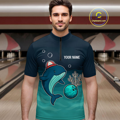 Custom Dolphin Bowling Shirt Summer Bowling Team League Quarter-Zip Bowling Outfit QZT699
