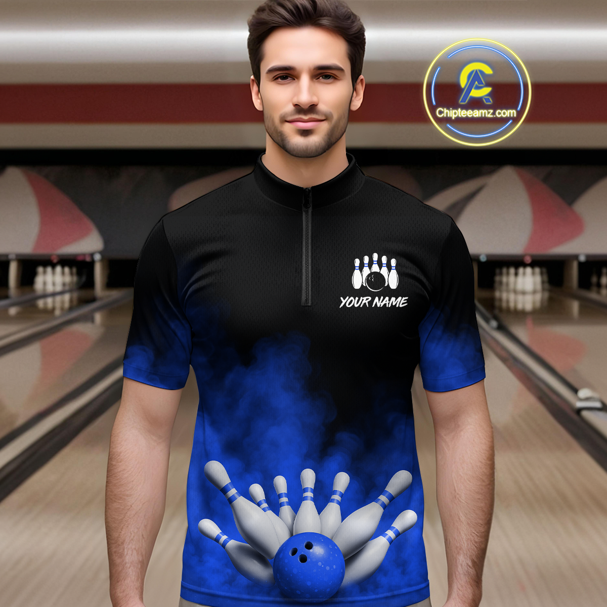 Blue Smoke Bowling Shirts for Men Women Team Personalized Bowling Polo and Quarter Zip MBL130