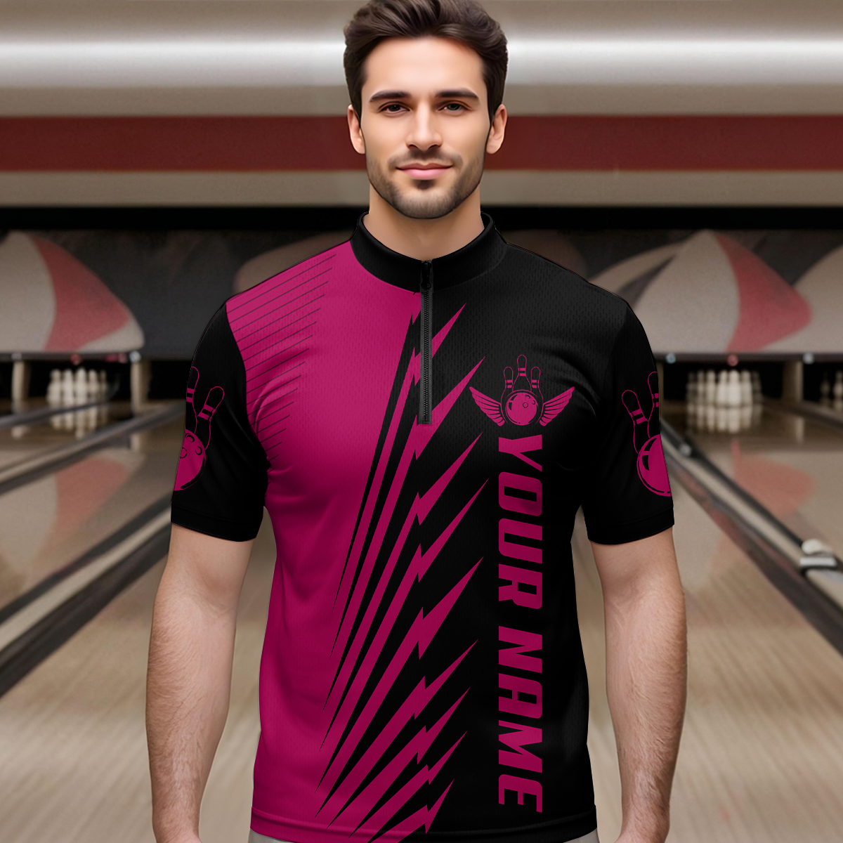 Custom Pink Bowling Shirts for Men Women Team Bowling Polo & 1/4 Zip Shirt MBL48