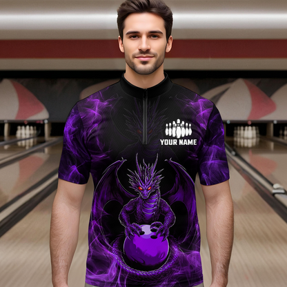 Purple Dragon Custom Name Bowling Shirts For Men, Bowling Team Jersey Polo & Quarter-Zip Shirt HNT39