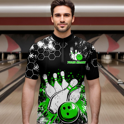 Green Watercolor Bowling Shirts Men Women Team Custom Bowling Polo & 1/4 Zip Shirt MBL60