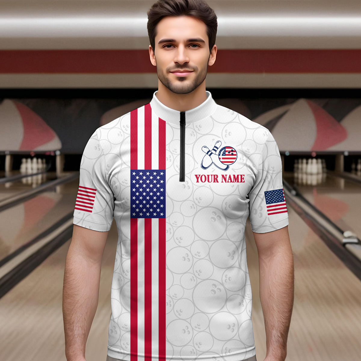 Patriotic Bowling Shirt for Men Women Team Custom White Bowling Polo & 1/4 Zip Shirt MBL23