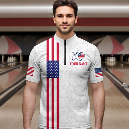 Patriotic Bowling Shirt for Men Women Team Custom White Bowling Polo & 1/4 Zip Shirt MBL23