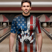 Load image into Gallery viewer, Custom American Flag Bowling Shirts for Men and Women Patriotic Bowling Polo&amp; 1/4 Zip MBL54
