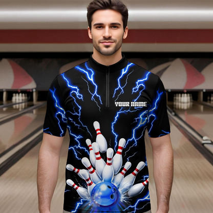 Thunder Lightning Blue Bowling Shirt Custom Bowling Jersey for Men Women Team MBL66