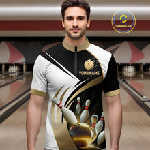 Load image into Gallery viewer, Gold Bowling Custom Men Bowling Shirt Polo &amp; Quarter-Zip Bowling Team Jerseys HNT61