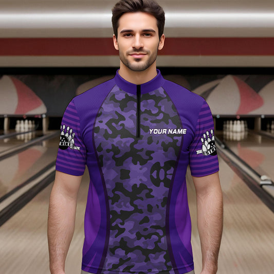 Camo Bowling Jersey For Men Bowling Team Shirt Custom Bowling Quarter-Zip Shirt BDT327