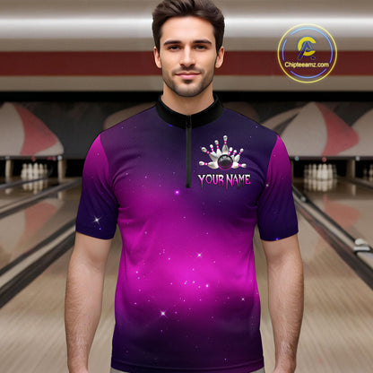 Purple Galaxy Bowling Shirts for Men Women Custom Team Bowling Jersey for Bowlers MBL125