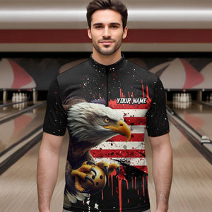 American Flag Bowling Shirt Custom Eagle Bowling Jersey for Men And Women 1/4 Zip Bowling League QZT630