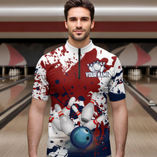 Load image into Gallery viewer, Red White Bowling Shirt for Men Bowling Jersey Shirts Polo &amp; Quarter-Zip Bowling League HNT18