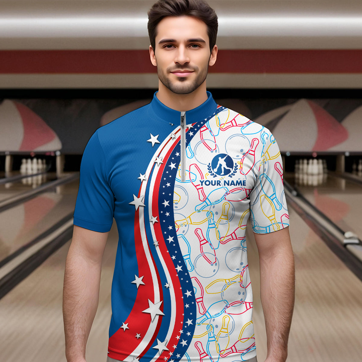 Patriotic Bowling Shirt for Men Women Team Custom Bowling Polo Shirt & 1/4 Zip Shirts MBL22