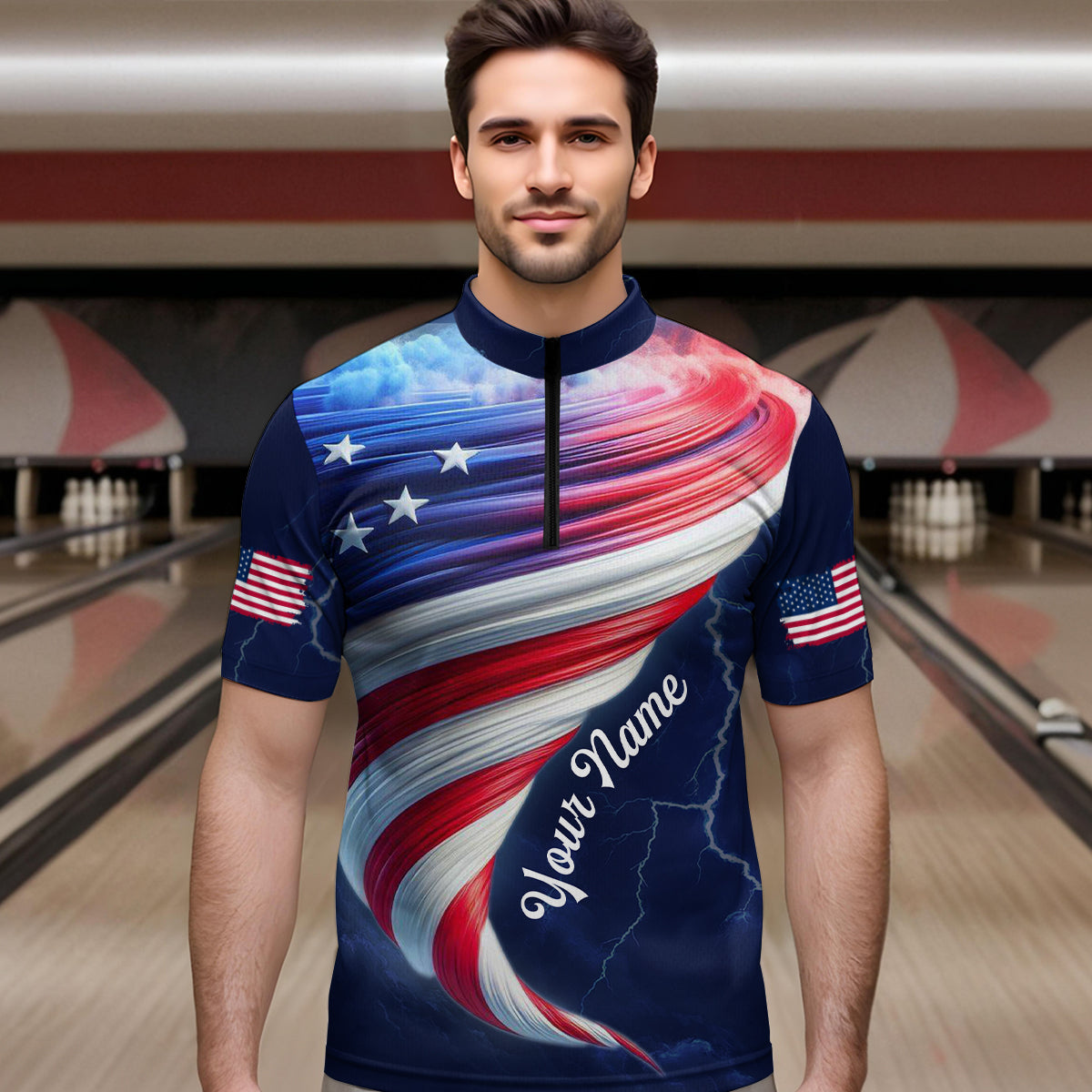 American Bowling Shirt for Men Women Custom Quarter-Zip Bowling Team League QZT616