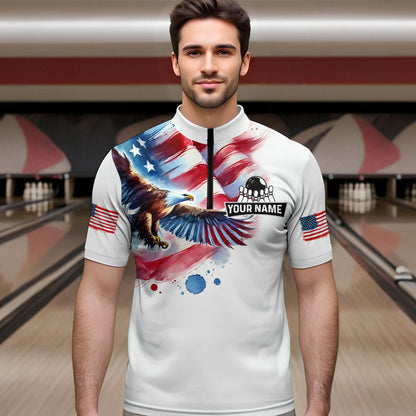 Patriotic Eagle Bowling Shirts American Flag Bowling Polo & 1/4 Shirt for Men Women MBL12