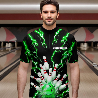 Thunder Lightning Green Bowling Shirt Custom Bowling Jersey for Men Women Team MBL66