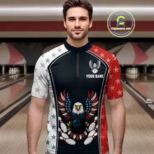 Load image into Gallery viewer, Eagel US Flag Bowling Custom Men Bowling Shirt Polo &amp; Quarter-Zip Bowling Team Jerseys HNT57