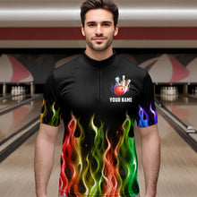 Load image into Gallery viewer, Rainbow Flame Eagle Bowling Team Jersey Personalized Bowling Quarter-Zip Shirt For Men And Women QZT681