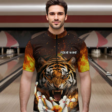 Load image into Gallery viewer, Flames Bowling Shirts Tiger Bowling Jersey Quarter-Zip Bowling Team League QZT634