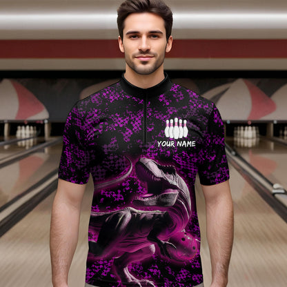 Custom Purple Bowling Shirt Sauropod Bowling Jersey Quarter Zip Bowling League QZT632