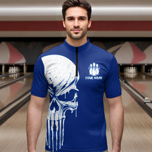 Load image into Gallery viewer, Custom Skull Bowling Shirt Blue Bowling Jersey for Men Women Team Polo&amp;1/4 Zip MBL58