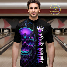 Load image into Gallery viewer, Purple Skull Bowling Custom Men Bowling Shirt Polo &amp; Quarter-Zip Bowling Team Jerseys HNT51
