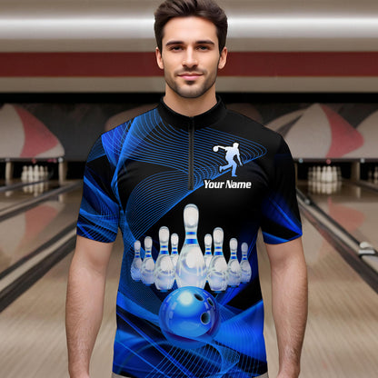 Blue Bowling Custom Men Bowling Shirt Polo & Quarter-Zip Bowling Team Jerseys HNT53