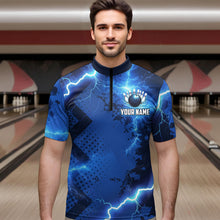 Load image into Gallery viewer, Thunder Lightning Bowling Shirt Blue Bowling Jersey Men Women Team Bowling Shirts MBL64