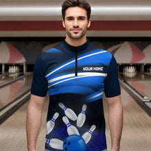 Load image into Gallery viewer, Custom Blue Bowling Jersey Bowling Team Shirts For Men Bowling League Polo &amp; 1/4 Zip HNT163