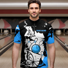 Load image into Gallery viewer, Custom Blue Butterflies Bowling Shirt for Men Women Team Bowling Polo&amp;Quater Zip MBL76