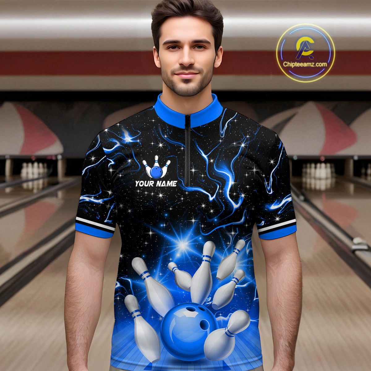 Blue Dragon Flaming Bowling Shirt for Men and Women Custom Bowling Jersey for Team MBL87