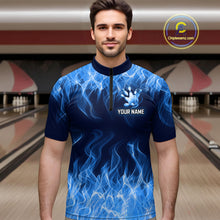 Load image into Gallery viewer, Custom Blue Flame Bowling Jersey for Men Polo &amp; 1/4 Zip Bowling Team Shirts Bowling League HNT150