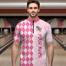 Load image into Gallery viewer, Personalized Rose Bowling Team Jersey Quarter-Zip Bowling Shirt for Couples QZT611