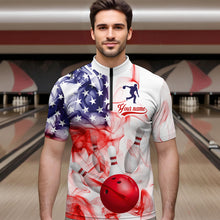 Load image into Gallery viewer, American Flag Smoke Bowling Shirt for Men Custom Polo &amp; Quarter-Zip Team Bowling Jersey with Team HNT21