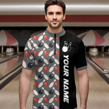 Load image into Gallery viewer, Dark Grey Bowling Pattern Custom Men Bowling Polo &amp; Quarter-Zip Shirts Bowling Team Jerseys HNT45