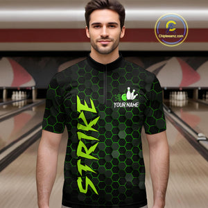 Custom Strike Green Bowling Men Bowling Shirt Polo & Quarter-Zip Bowling Team Jerseys HNT79
