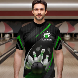 Green Bowling Shirts for Men Women Team Custom Bowling Polo & Quarter Zip Shirt MBL71