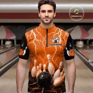 Orange Thunder Lightning & Lava Bowling Shirt for Men Women Team Bowling Jersey MBL92