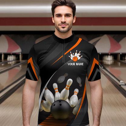 Orange Bowling Shirts for Men Women Team Custom Bowling Polo & Quarter Zip Shirt MBL71