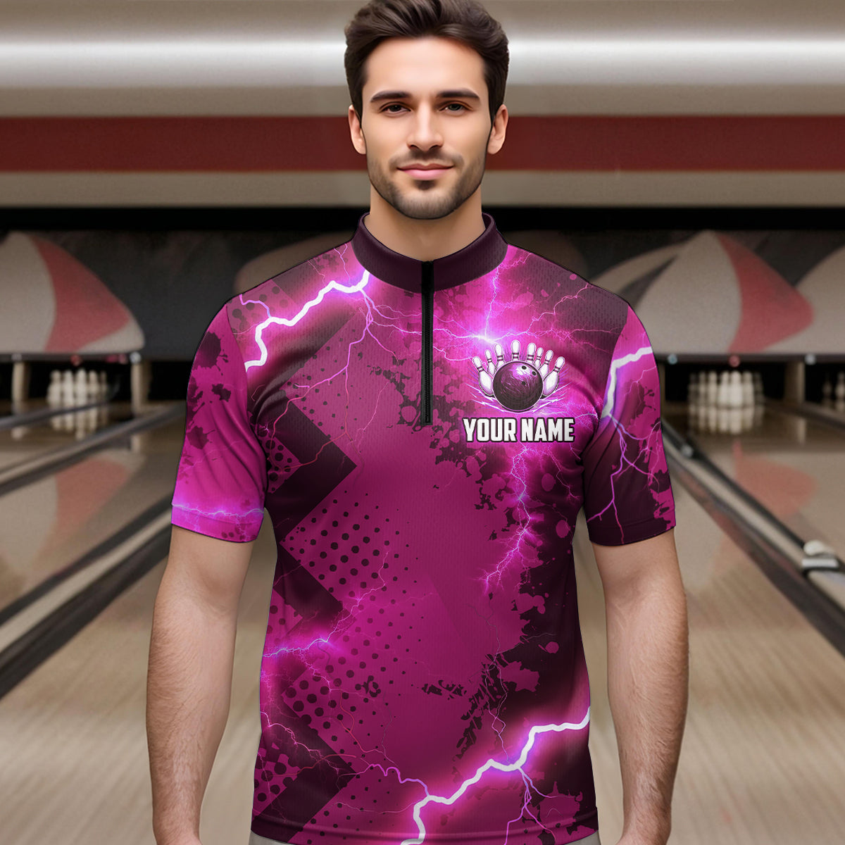 Thunder Lightning Bowling Shirt Pink Bowling Jersey Men Women Team Bowling Shirts MBL64