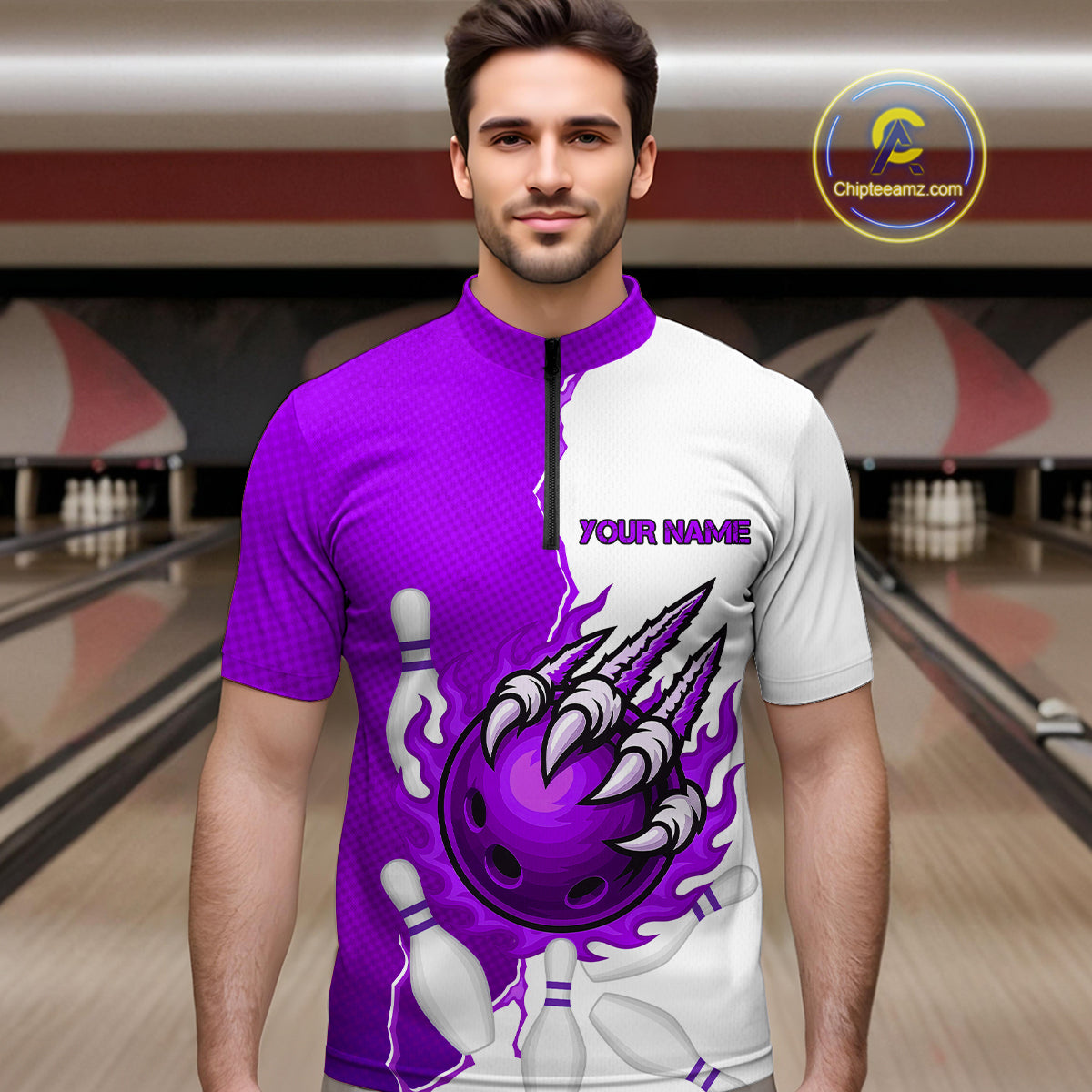 Custom Sharp Claws Bowling Shirt Purple Men Women Team Bowling Flaming Jerseys MBL91