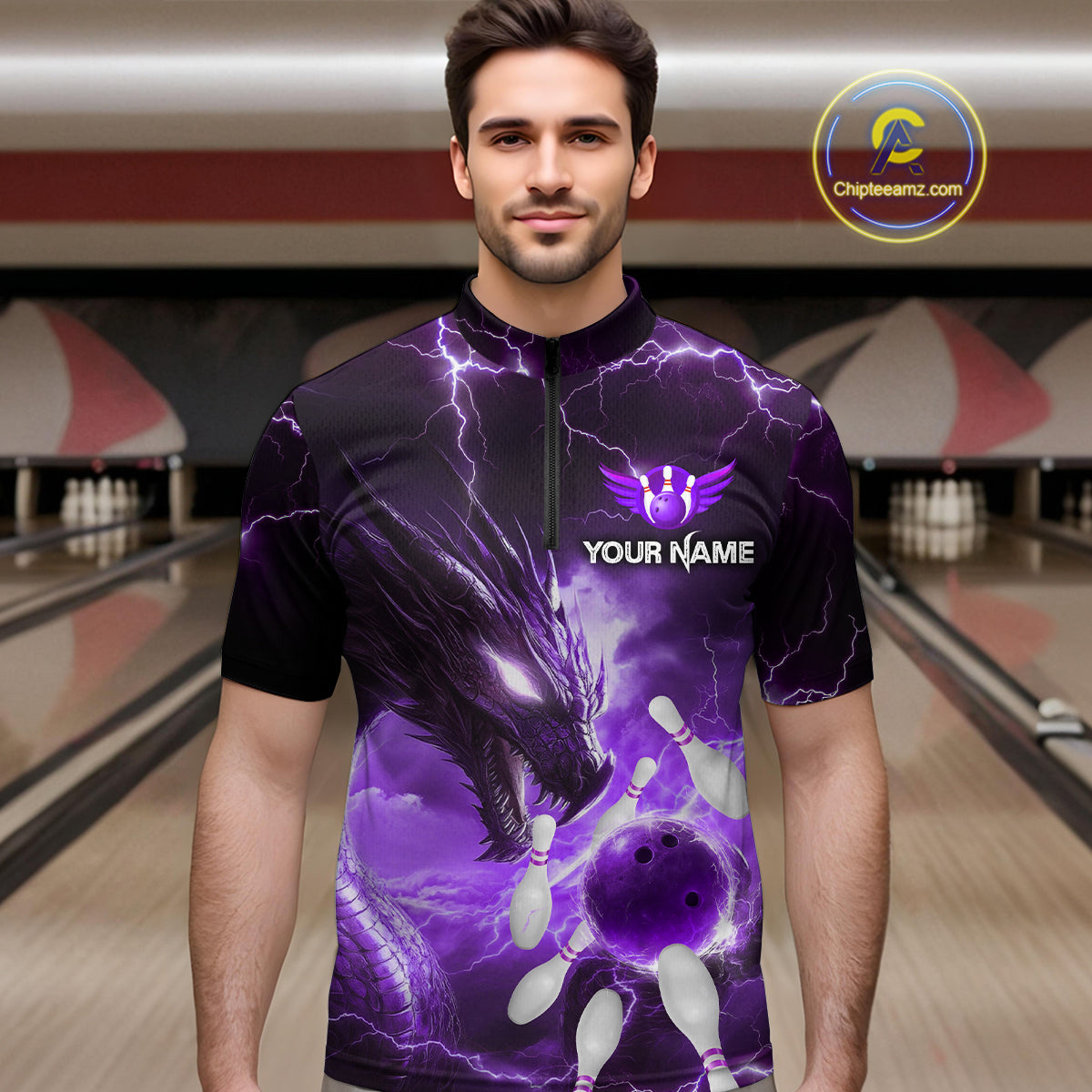 Custom Dragon Bowling Shirt Purple Thunder Bowling Jersey for Men Women Team MBL82