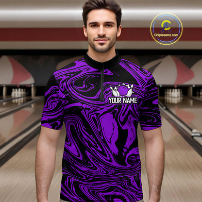 Custom Purple Bowling Men Bowling Shirt Polo & Quarter-Zip Bowling Team Jerseys HNT81