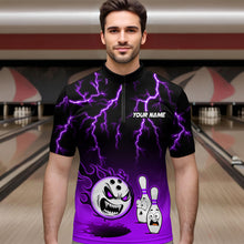 Load image into Gallery viewer, Purple Funny Crazy Bowling Shirt for Men Bowling Jersey Shirts Polo &amp; Quarter- Zip Bowling League HNT17