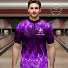 Load image into Gallery viewer, Custom Purple Flame Bowling Jersey for Men Polo &amp; 1/4 Zip Bowling Team Shirts Bowling League HNT150