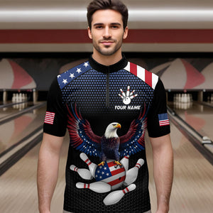 Custom Eagle Bowling Team Shirt American Bowling Quarter-Zip Jersey for Men Women QZT658