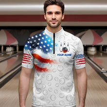 Load image into Gallery viewer, American Bowling Shirt Patriotic Bowling Shirts for Men Women Bowling Polo 1/4 Zip Shirt MBL26