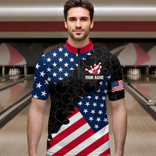 Load image into Gallery viewer, Personalized Patriotic Cat Bowling Shirt Quarter-Zip American Bowling Jersey for Men Women QZT673