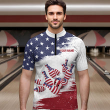 Load image into Gallery viewer, American Flag Bowling Quarter-Zip Shirt Custom Bowling Jersey for Men Bowling Team League QZT52