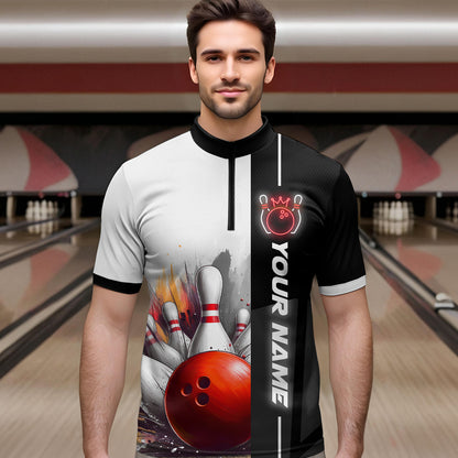 Custom Bowling Jersey for Men Bowling Gifts for Men Bowling Team Shirts with Name Polo & 1/4 Zip HNT25